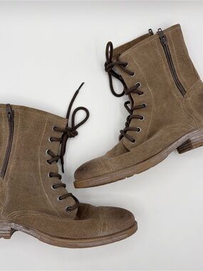 BED STU ROAN Affair Lace Up Combat Boots Tan Size 8.5 Suede Peasant Prairie